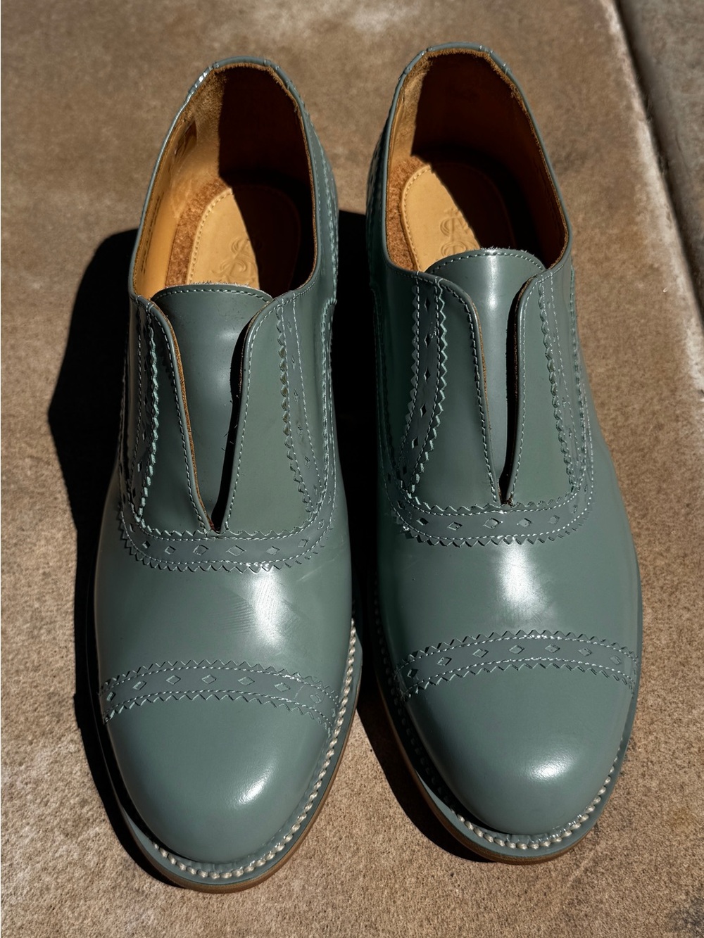 OFFICE OF ANGELA SCOTT Sage Green Leather Slip-On Dress Shoes - Picture 2 of 10